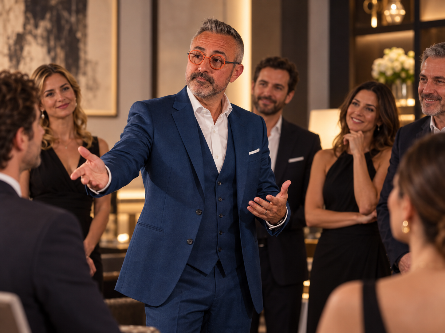 Jerome Viro performing mentalism among guests at a corporate event