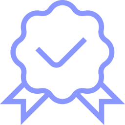 Icône d'une médaille ou badge avec une coche, en couleur bleue.