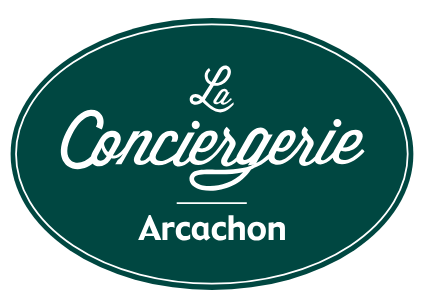 Logo oval vert avec le texte "La Conciergerie Arcachon" en blanc.