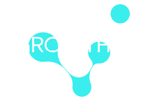 Logo with the word 'GROWTHIQ' and connected circles in shades of blue on a black background.
