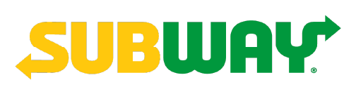 Subway logo with yellow and green lettering on a black background.