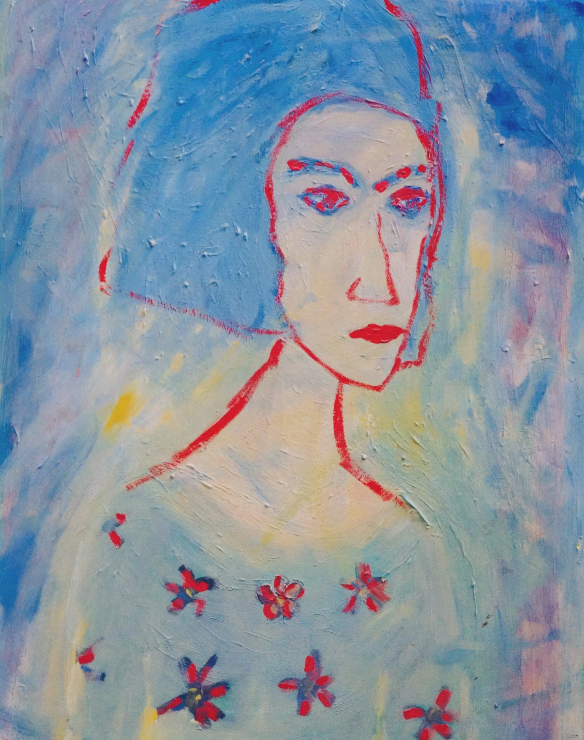 Blue Hair Floral Dress 1997 | Acrylic Paint on canvas | 63 x 75 cm | $400