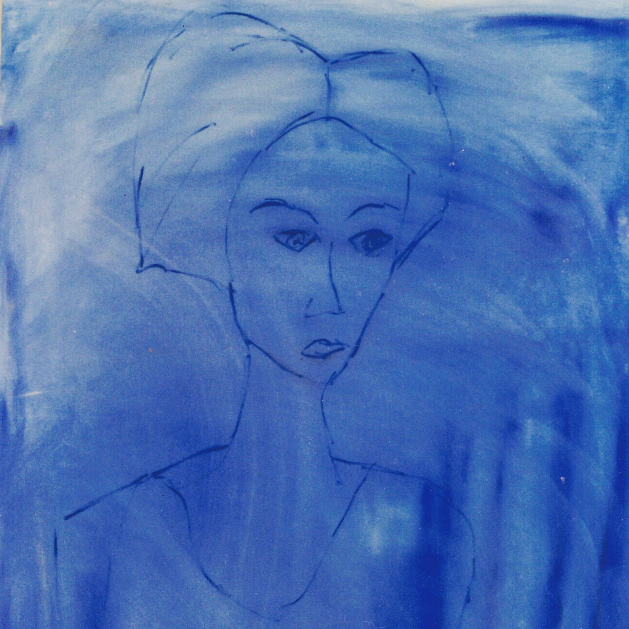1998 Blue Oil Outline Girl Lucie Miller Art Painting Luciespace 0082.JPG