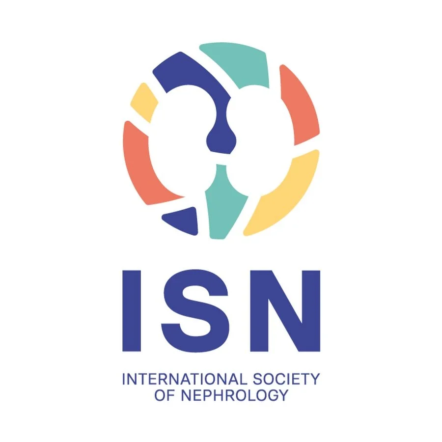 Logo of the International Society of Nephrology featuring a colorful abstract globe and the letters ISN.