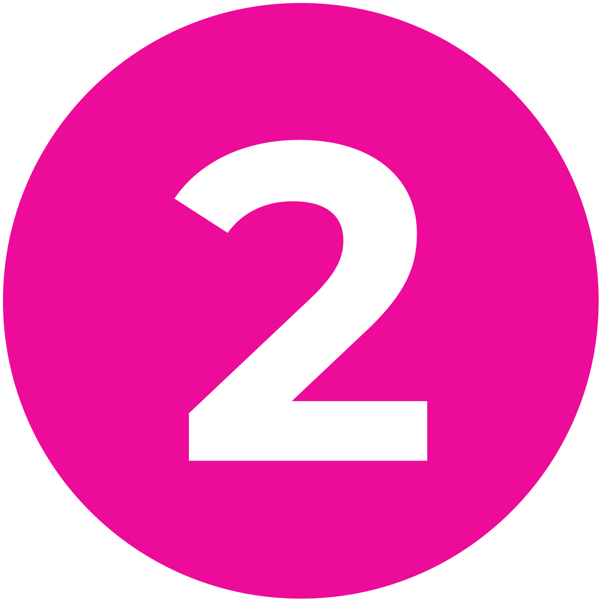 Ein pinkfarbener Kreis mit der weißen Zahl zwei in der Mitte.