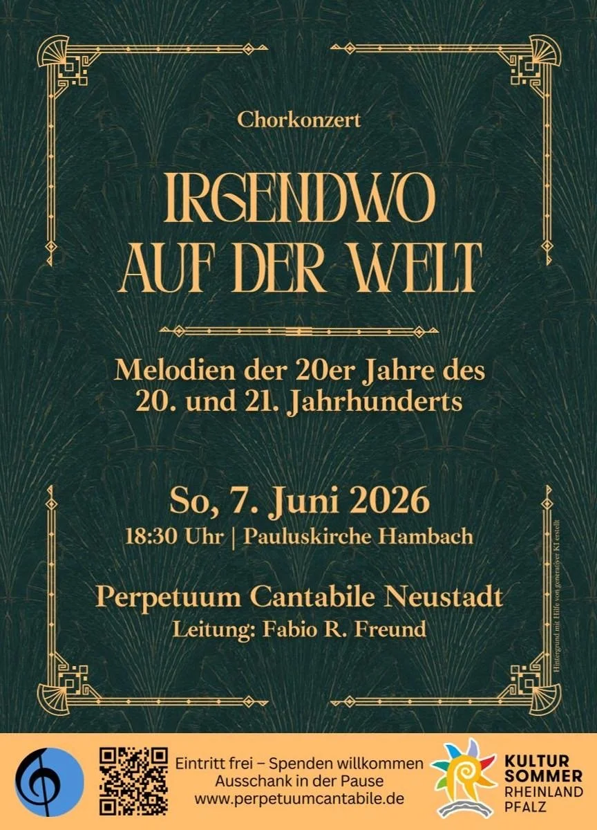 Konzert »Irgendwo auf der Welt – Melodien der 20er Jahre des 20. und 21. Jahrhunderts« mit Perpetuum Cantabile Neustadt