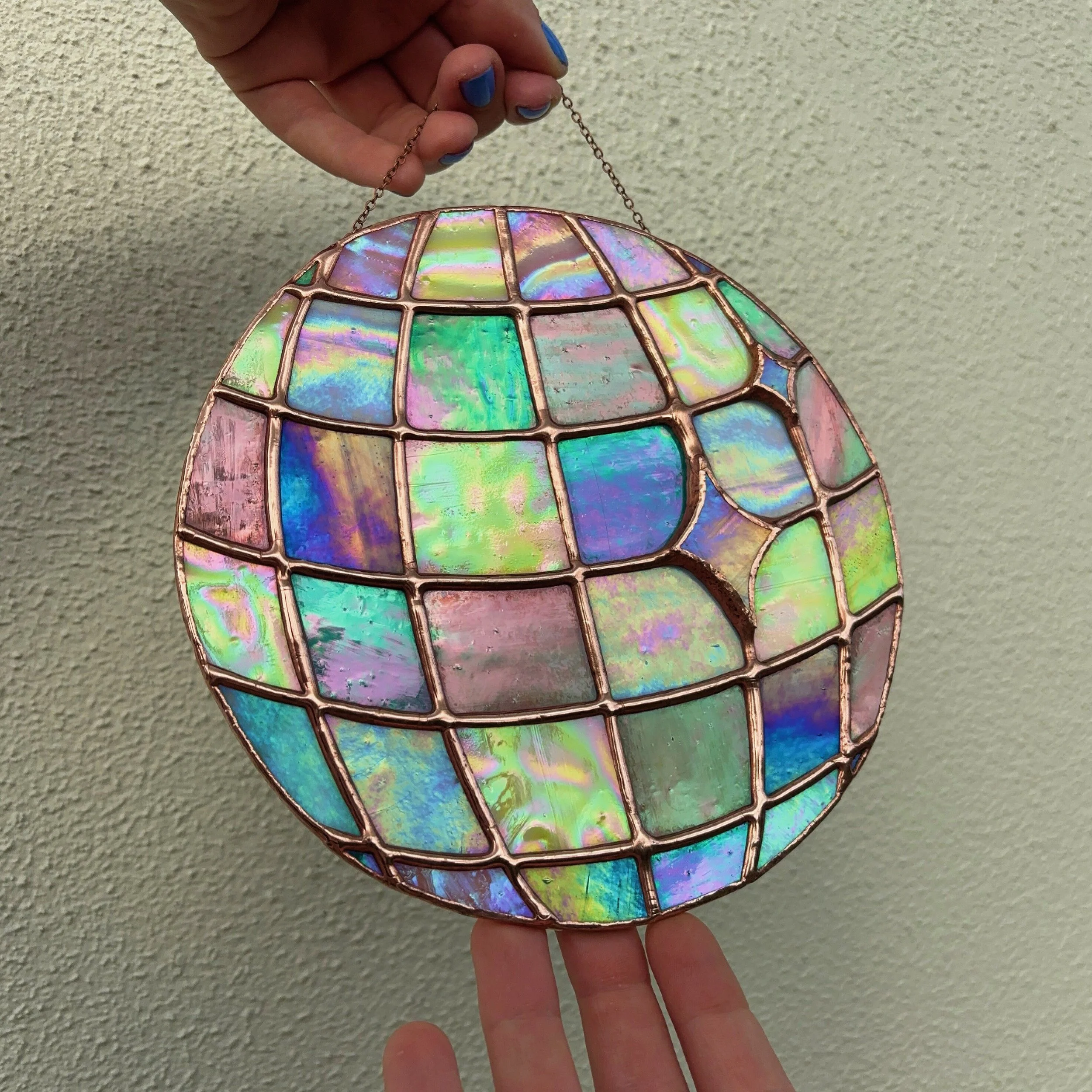 Handmade Stained Glass Iridescent Disco Ball Art
