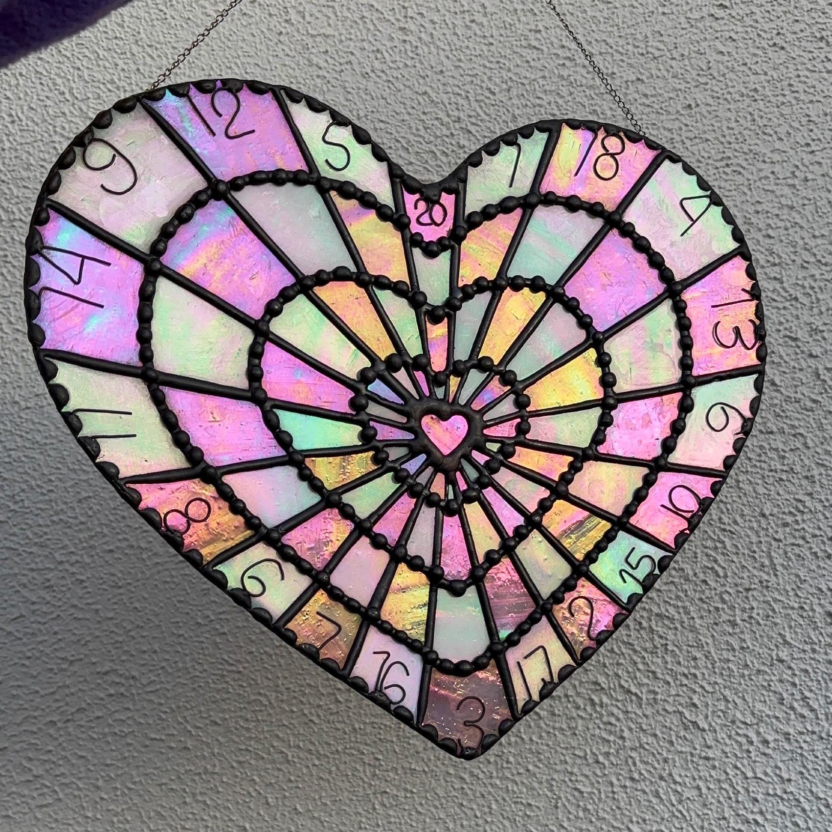 Heartboard - Handmade Iridescent Stained Glass Dart Board
