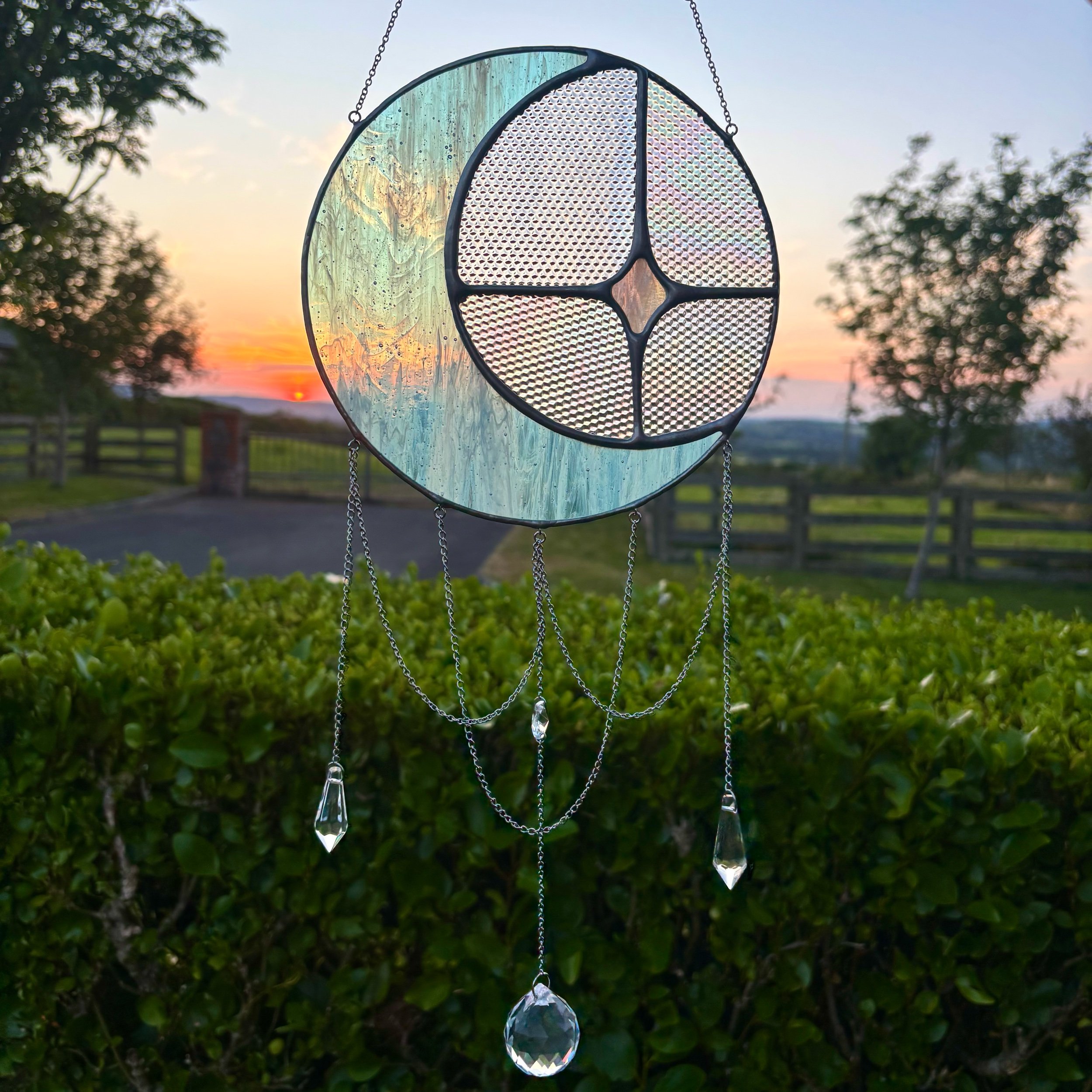 Stained Glass Moon + Star Suncatcher w/Crystals