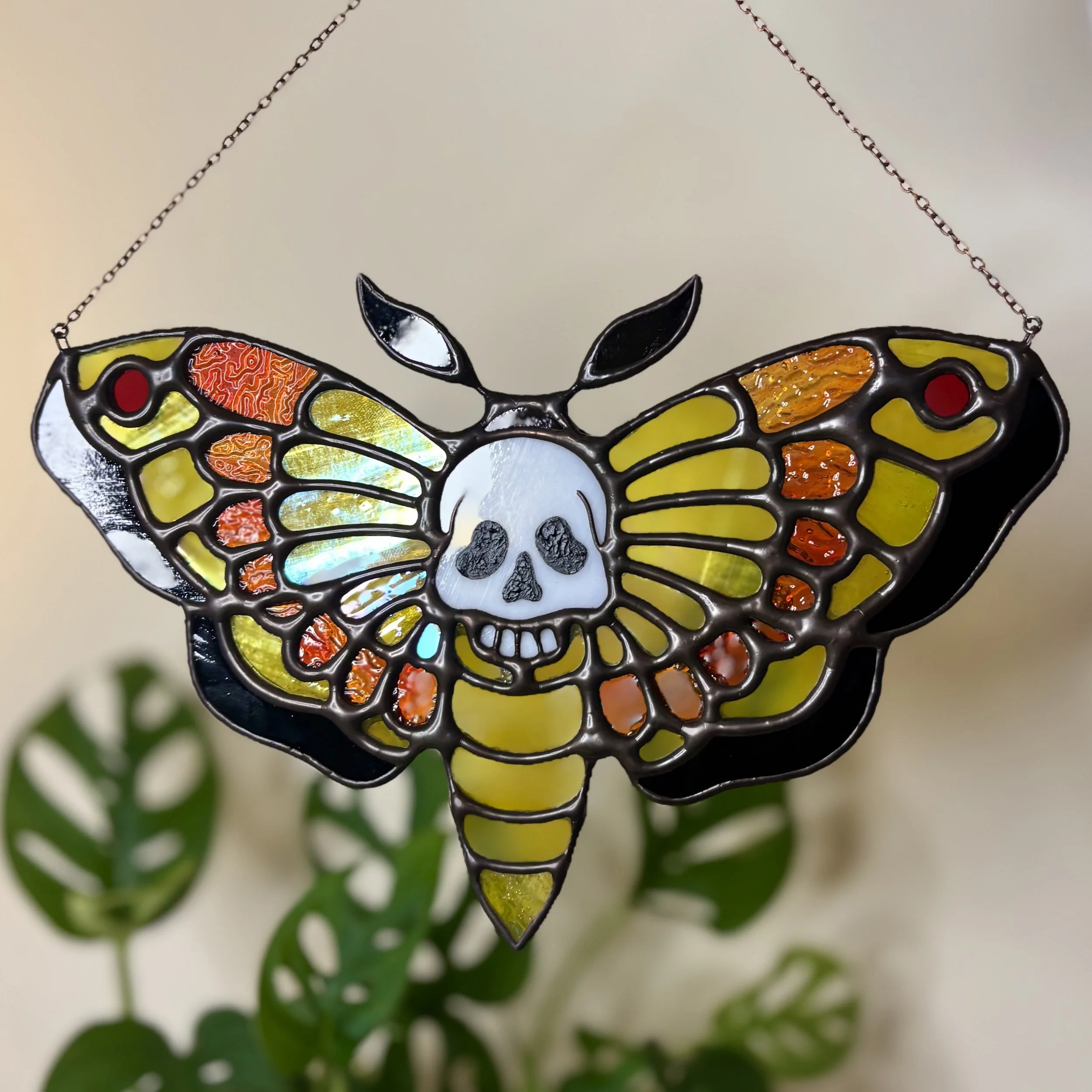 Handmade Stained Glass Tattoo Moth Design Art Piece
