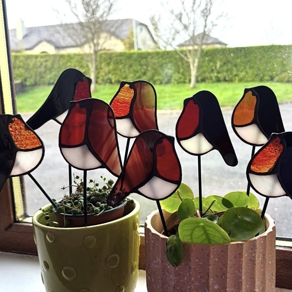 Handmade Stained Glass Robin Plant/Wreath Stick