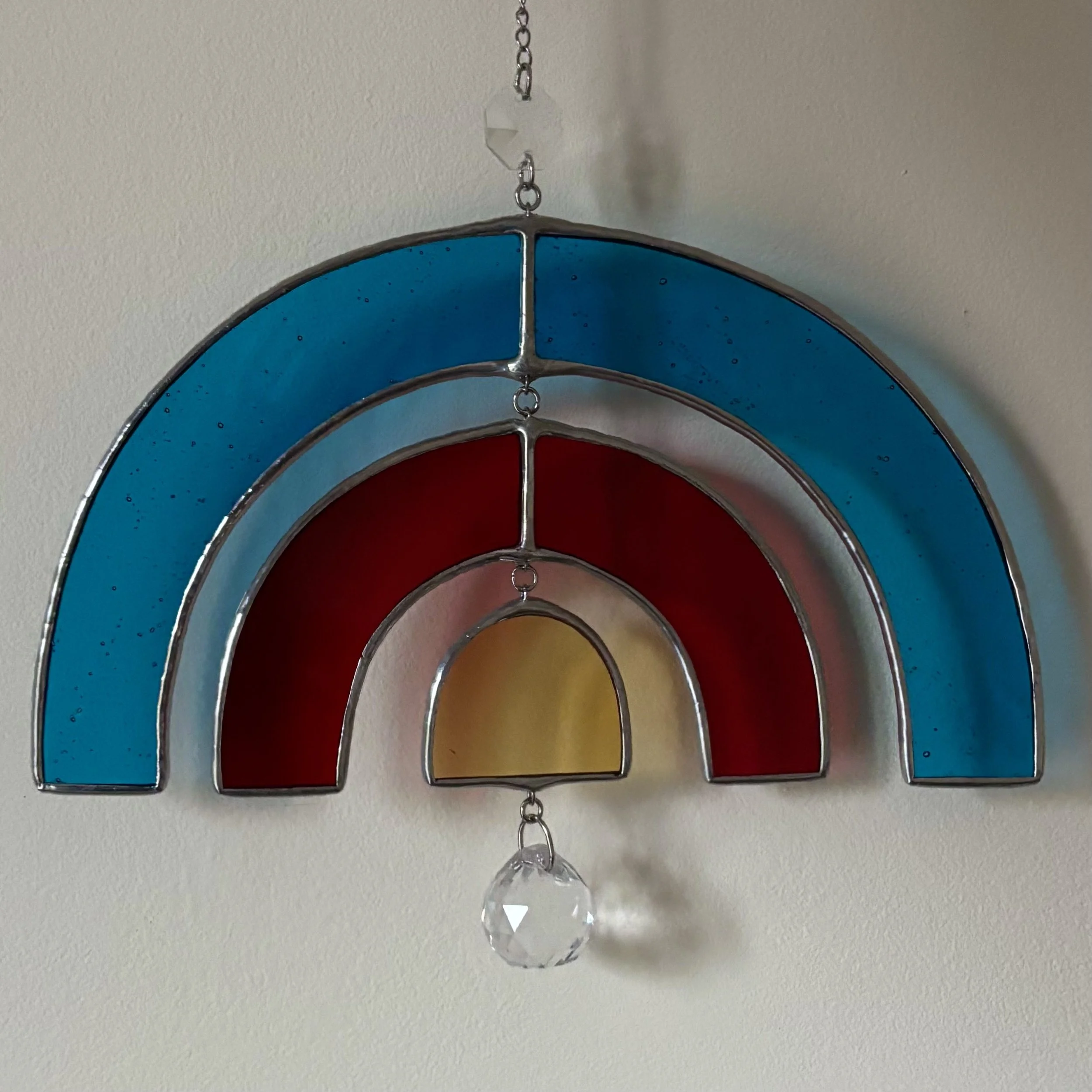 Handmade Stained Glass Spinning Rainbow Suncatcher w/ Crystal