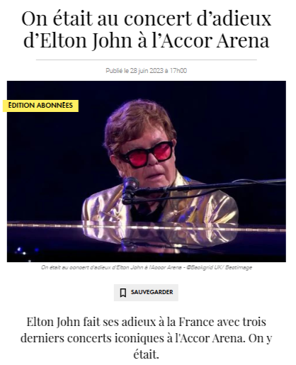 Le concert d'adieux d'Elton John - publié dans ELLE.
