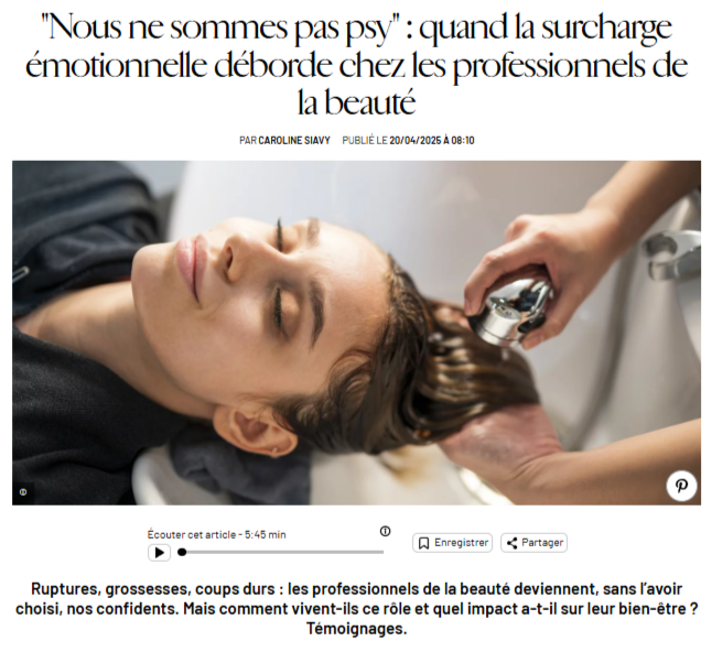 La surcharge émotionnelle chez les pros de la beauté - publié dans Marie Claire.