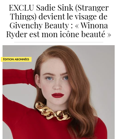 Interview de Sadie Sink - publié dans ELLE.