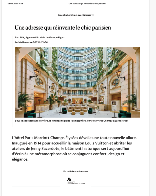 ARTICLE — Brand content Tourisme : 
Marriott x Madame Figaro.fr