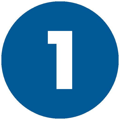 A blue circular badge with a black number one in the center.