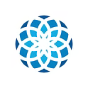 Abstract blue circular logo with overlapping ring pattern