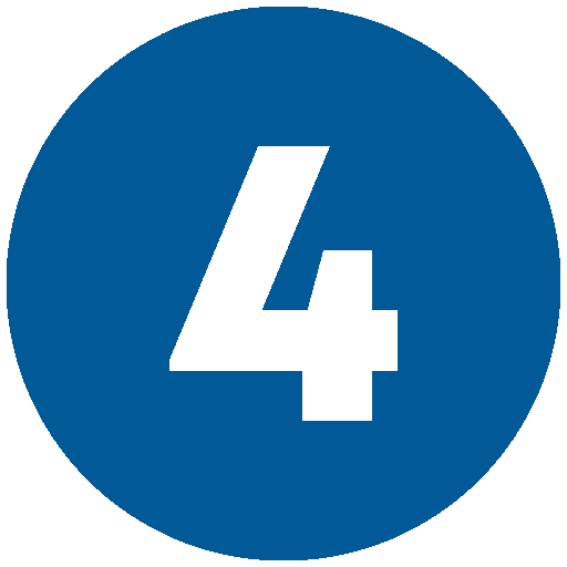 Blue circular sign with black number 4 in the center.