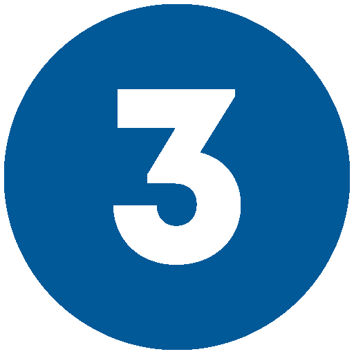 Blue circular sign with a black number 3 in the center.
