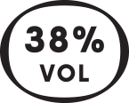 Close-up of a label showing 38% alcohol by volume.