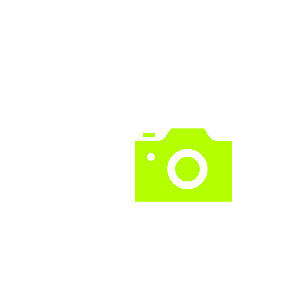 A camera icon in bright green inside a circular arrow, with three horizontal bars and a small diamond shape around it, representing photography, sharing, or uploading.