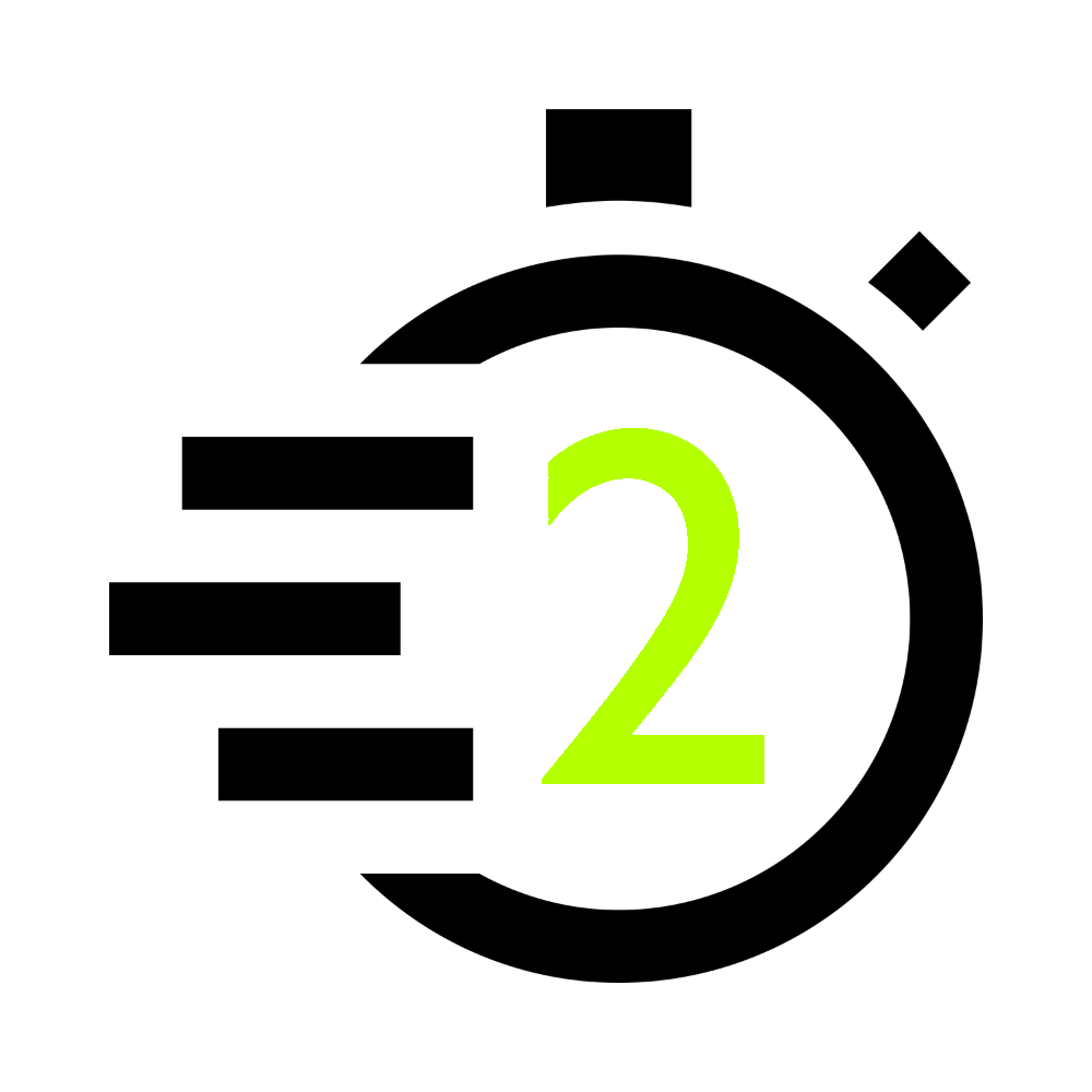 Number two in bright green on a black background with white star-like shapes