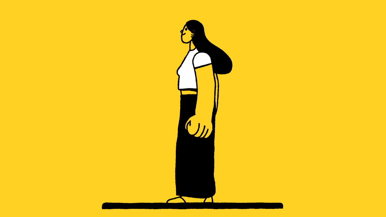 Süße illustrierte Animation einer Frau, die morgens zu Hause Kniebeugen macht.