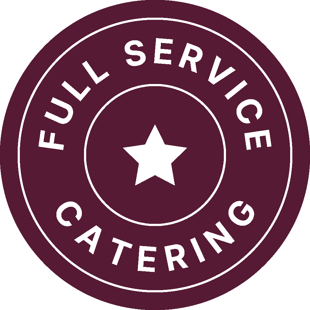 Circular badge with a star in the center and the text 'Full Service Catering' around it.