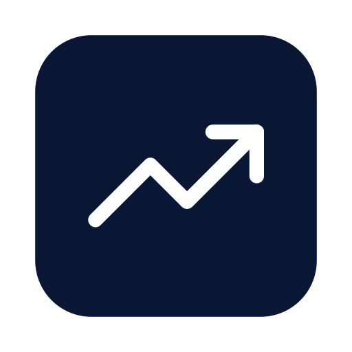 Icon of an upward trending arrow on a dark square background, representing growth or increase.