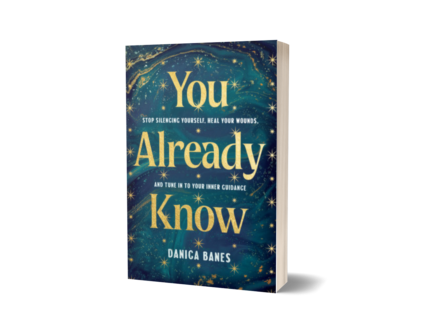 Book cover titled 'You Already Know' by Danica Banes with a swirling blue background with gold stars and text.
