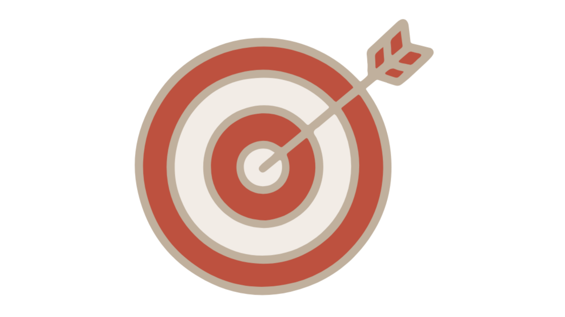 A target with red and white concentric circles and an arrow hitting the bullseye.