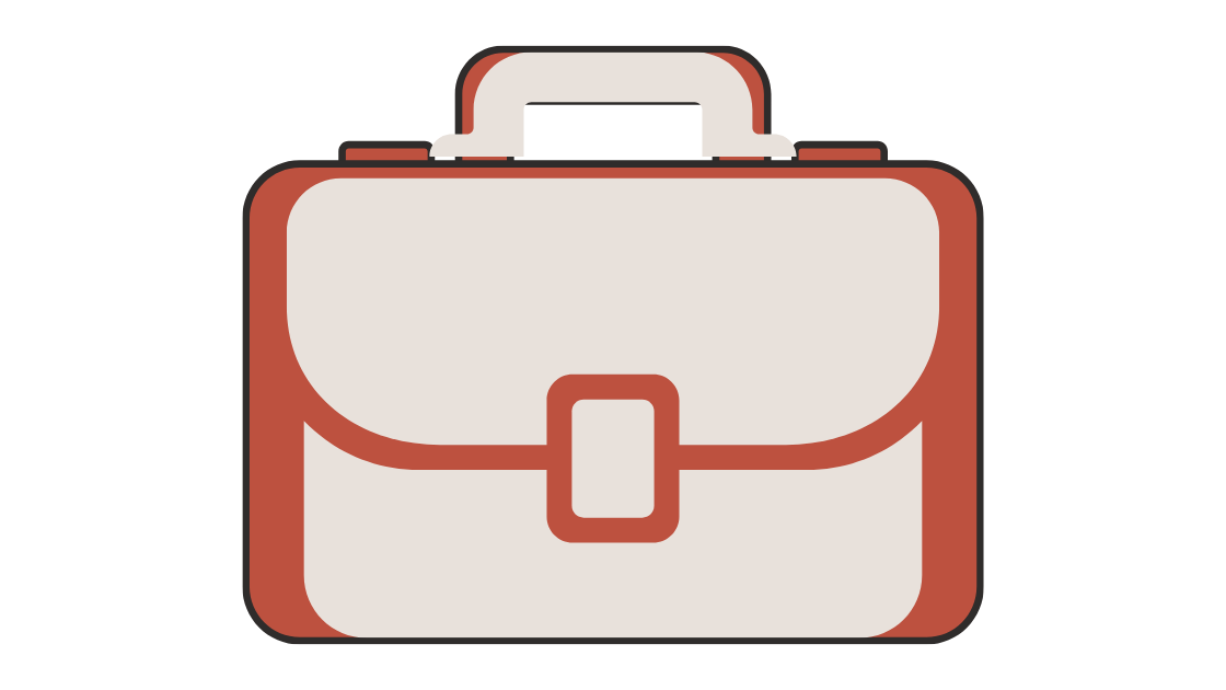 Illustration of a red and white briefcase on a black background.