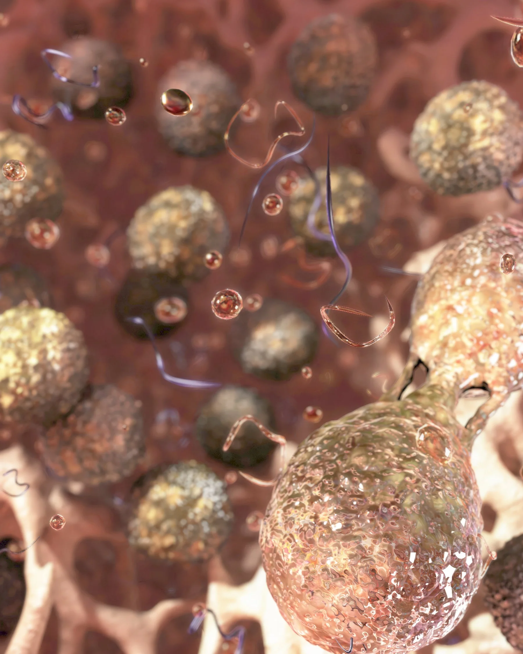 a sea of cells in boney matrix