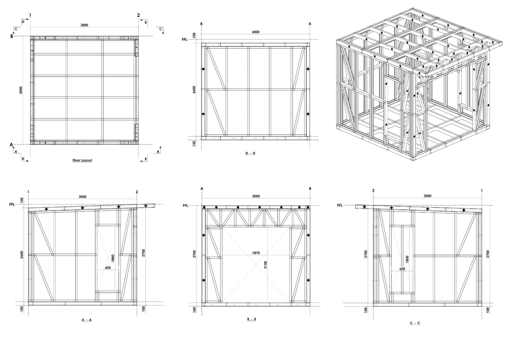 Architectural drawing of a Garden Room Frame