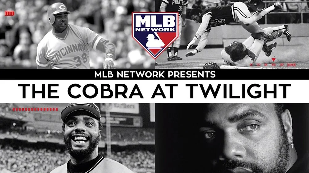 Composite baseball-themed image with black and white photos of players, featuring the MLB Network logo and the title "The Cobra at Twilight."
