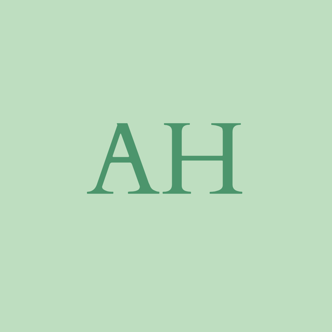Green background with large, bold, light green letters 'AH' centered.