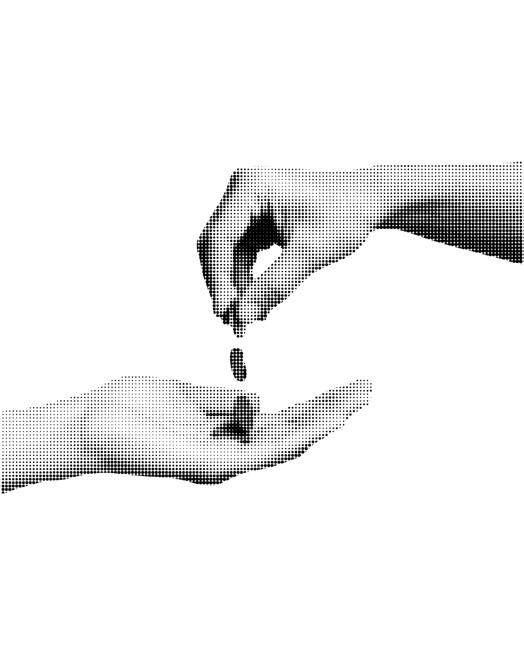 Two hands, one offering a drop to the other in a minimalistic, black-and-white, halftone style illustration.
