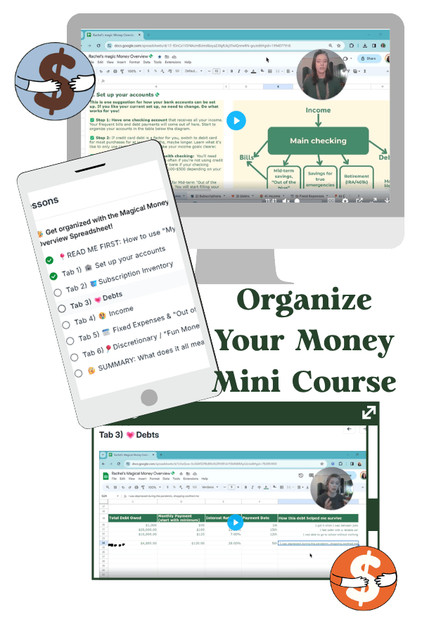 Screenshot of lessons of Organize your money mini course