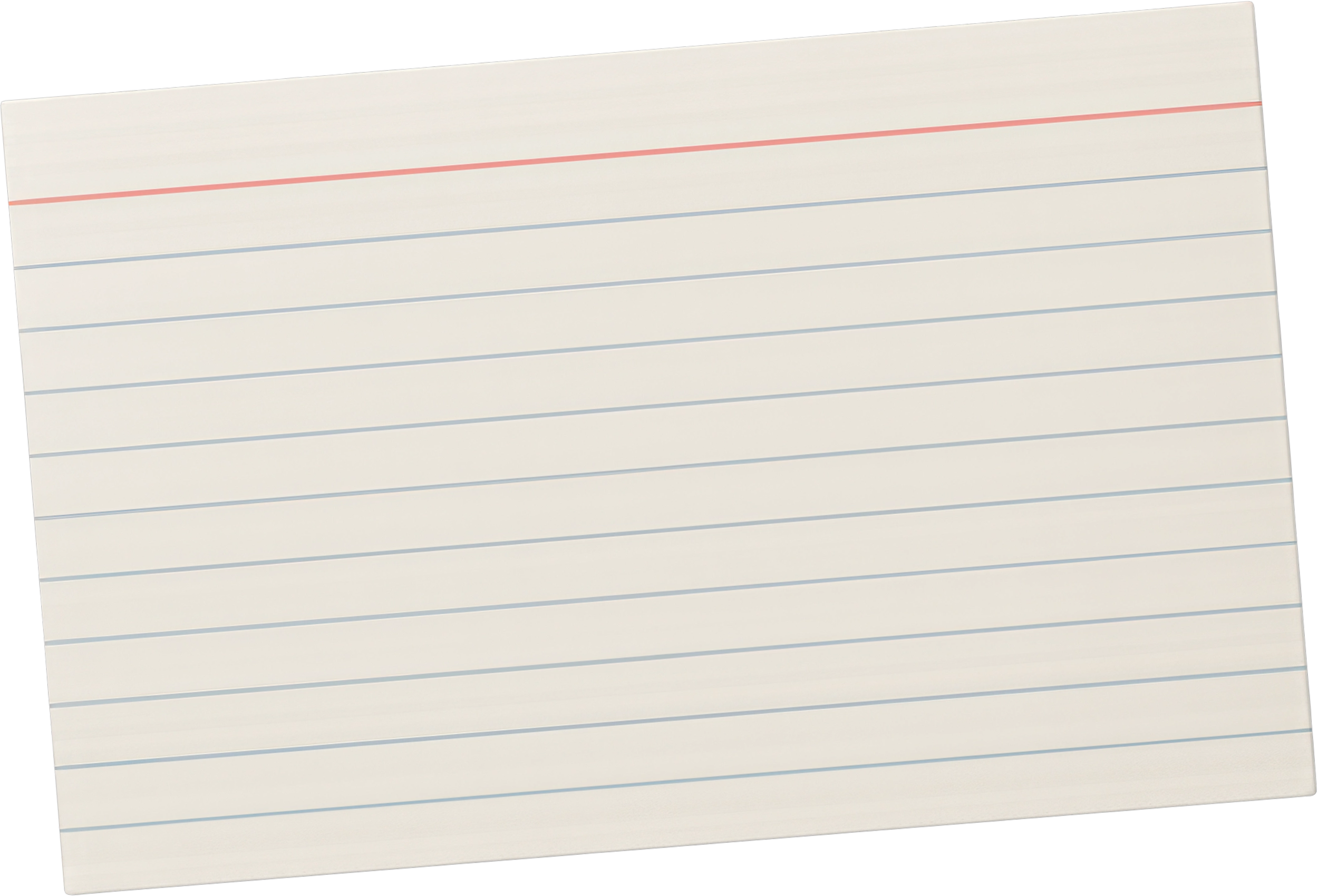 A blank lined index card with a red margin line at the top.