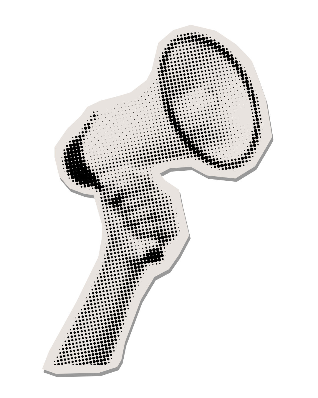 Digital illustration of a raised fist holding a megaphone, created with black and white halftone dots on a black background.