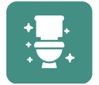 Icon of a toilet with sparkles around it, indicating cleanliness or newness.