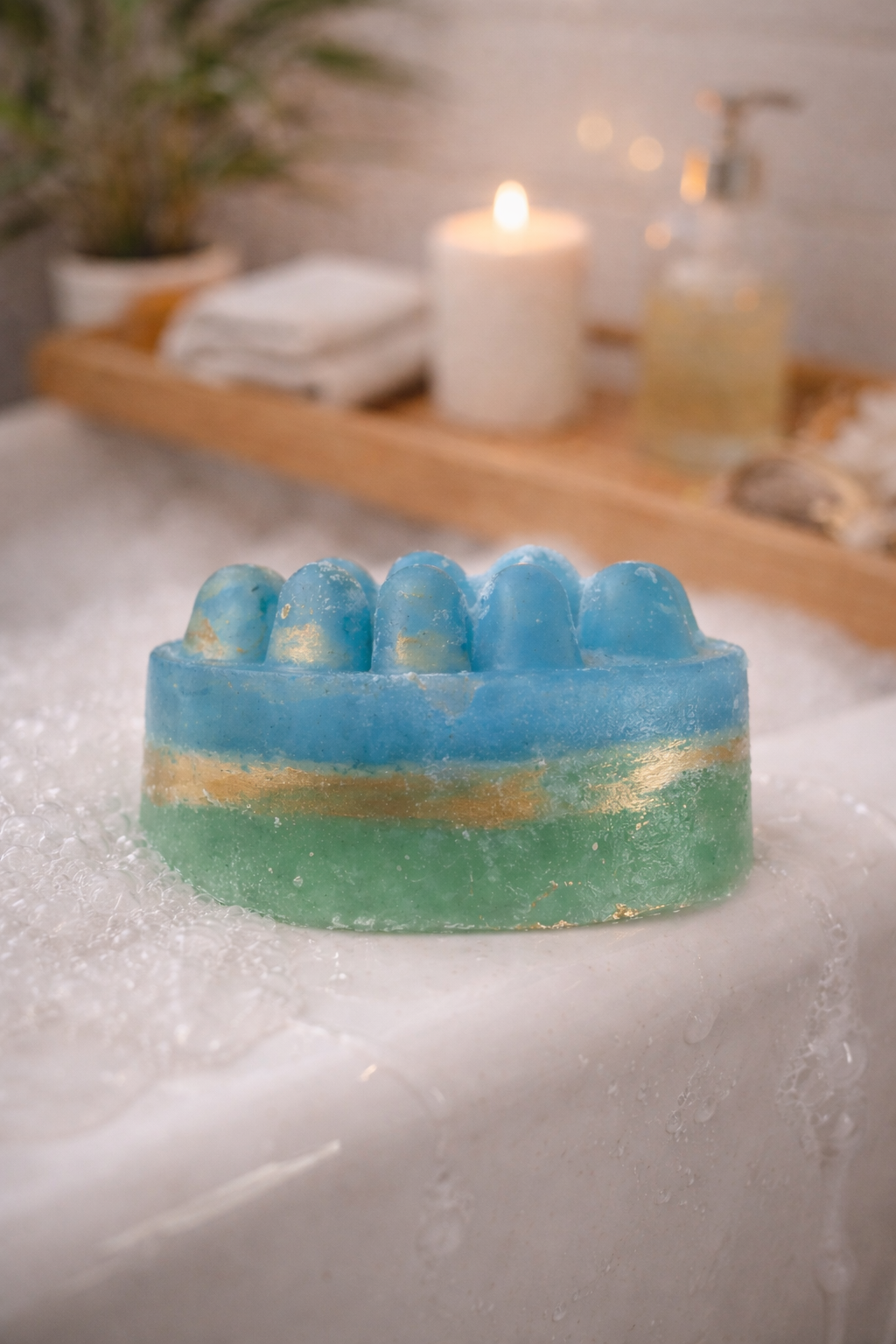 Spa-inspired soap by the bathtub.png