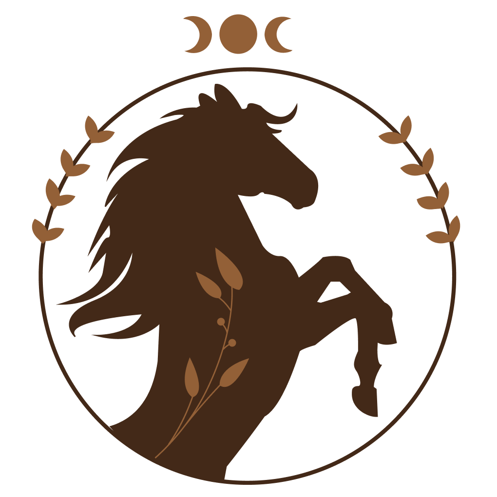 Ein braunes Wappensiegel mit einem Pferd im Profil, das auf den Hinterbeinen steht, umgeben von einem minimalen Lorbeerkranz und drei Monden über ihm.