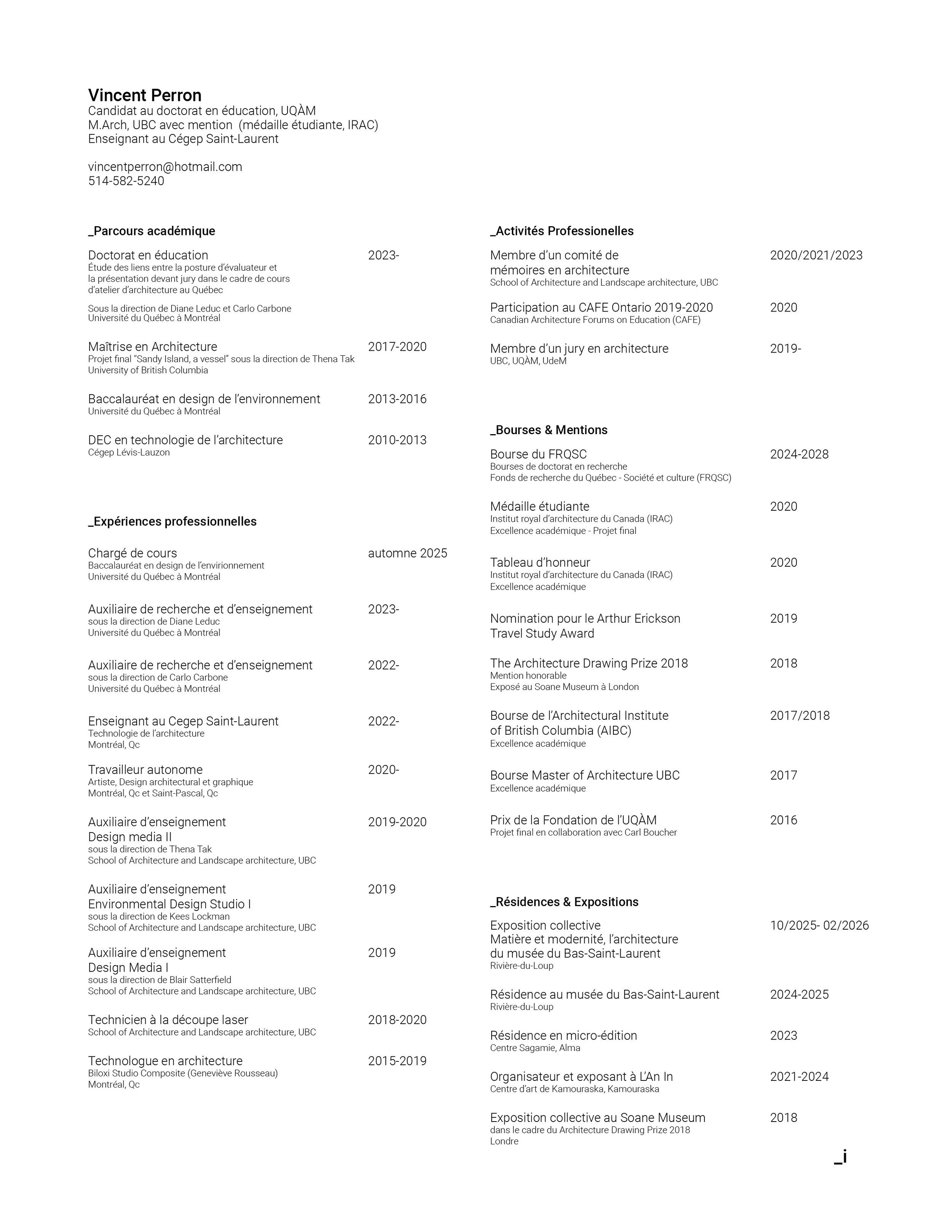 Curriculum vitae de Vincent Perron