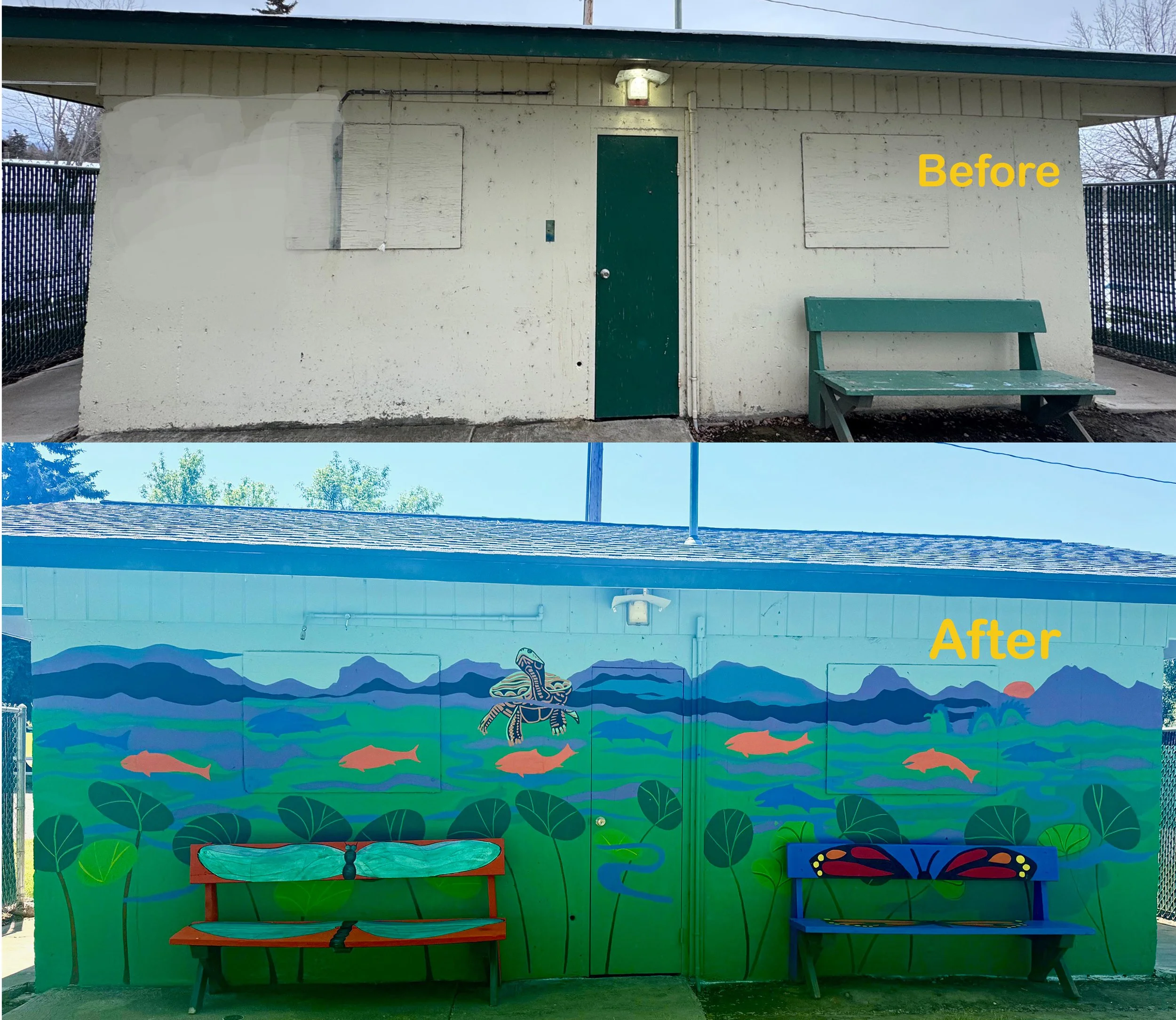 Boettcher Park restrooms before and after