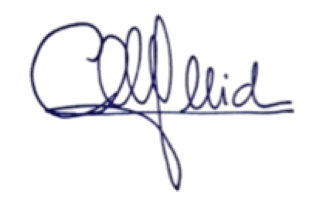 Firma scritta a mano in blu con la parola 'Callpad'.