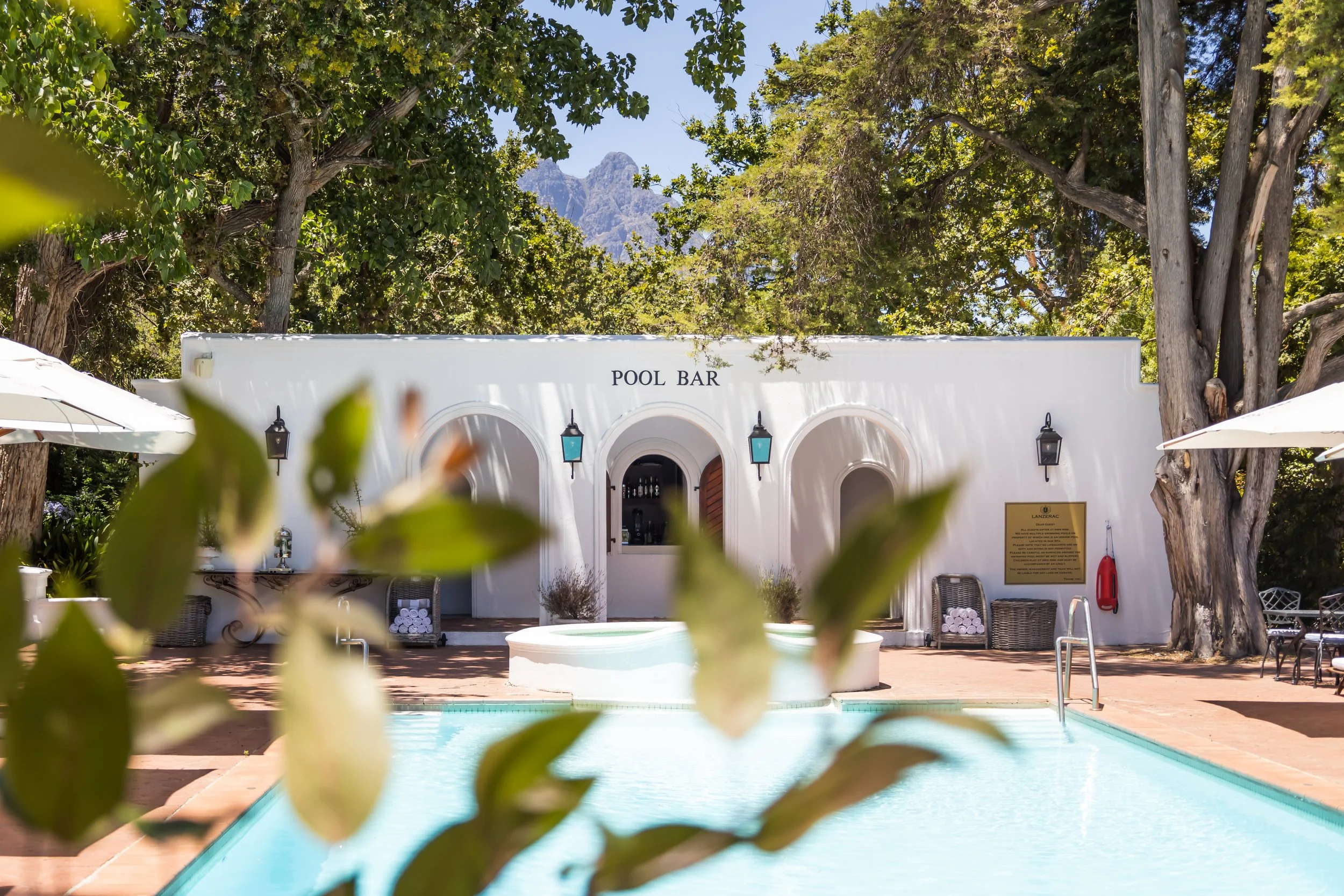 Large heated pool under the warm summer sun