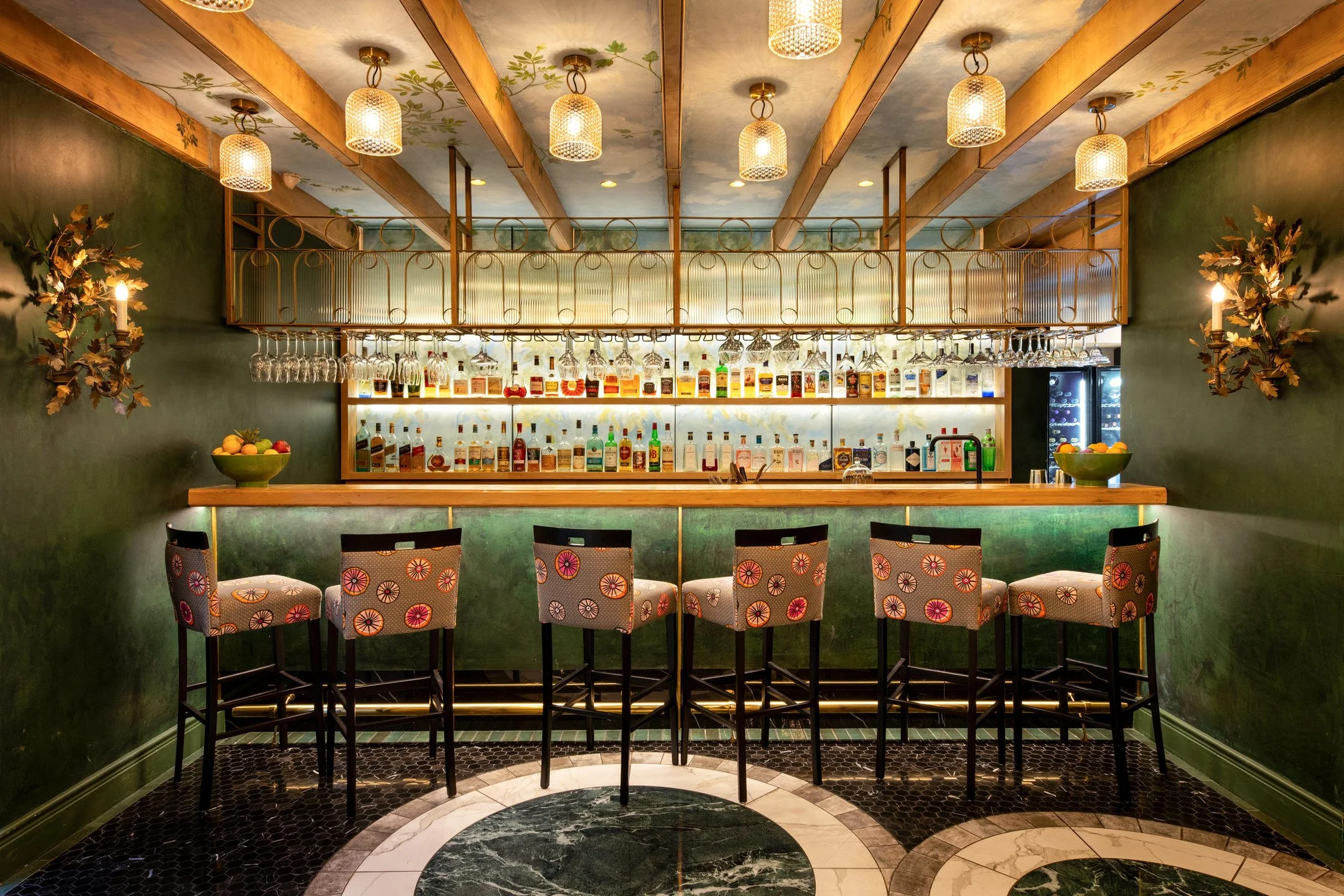 Sophisticated bar area with rich selection of wines and spirits
