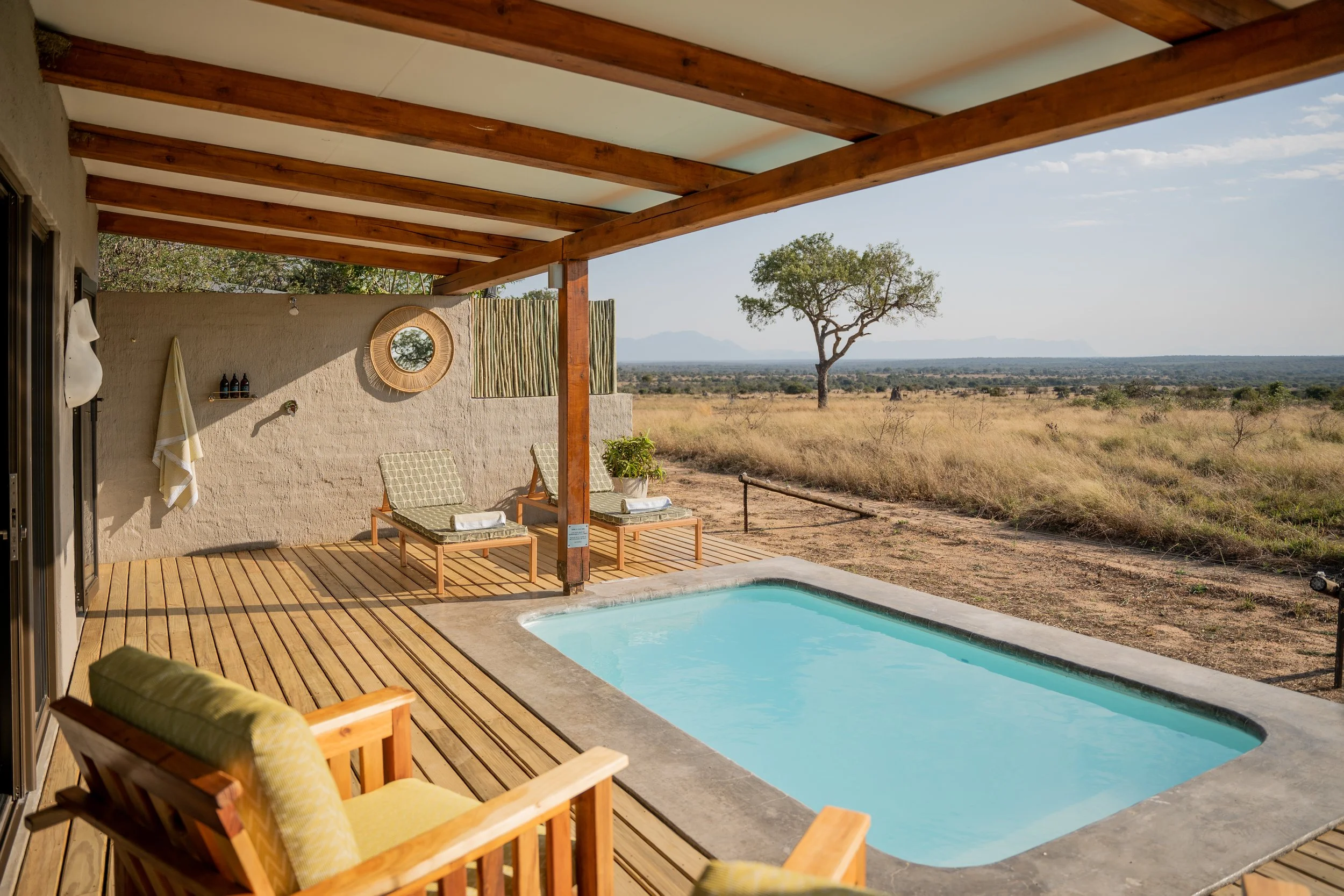 One of the few camps in all of Kruger that has a private plunge pool in every room